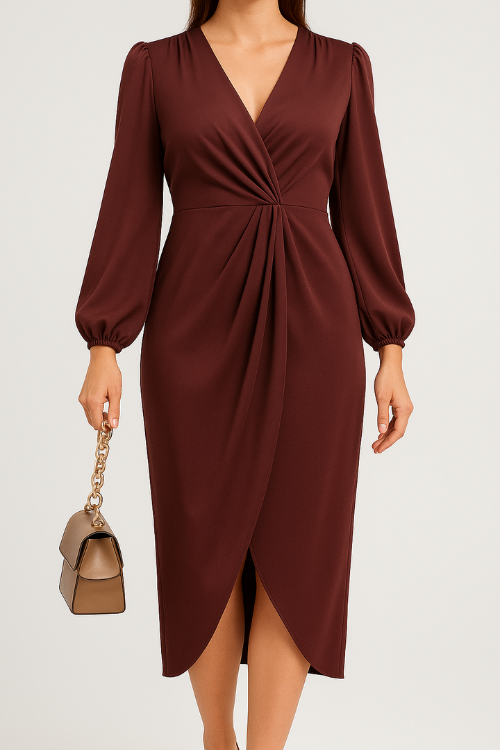 Melvara – Elegant Satin Dress with Long Sleeves and Flowy Fit