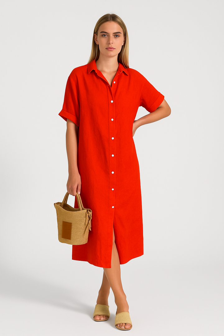 Nola – Solid Shirt Dress with Short Sleeves