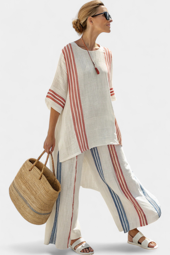 Anila - Elegant Two Piece Set With Striped Design