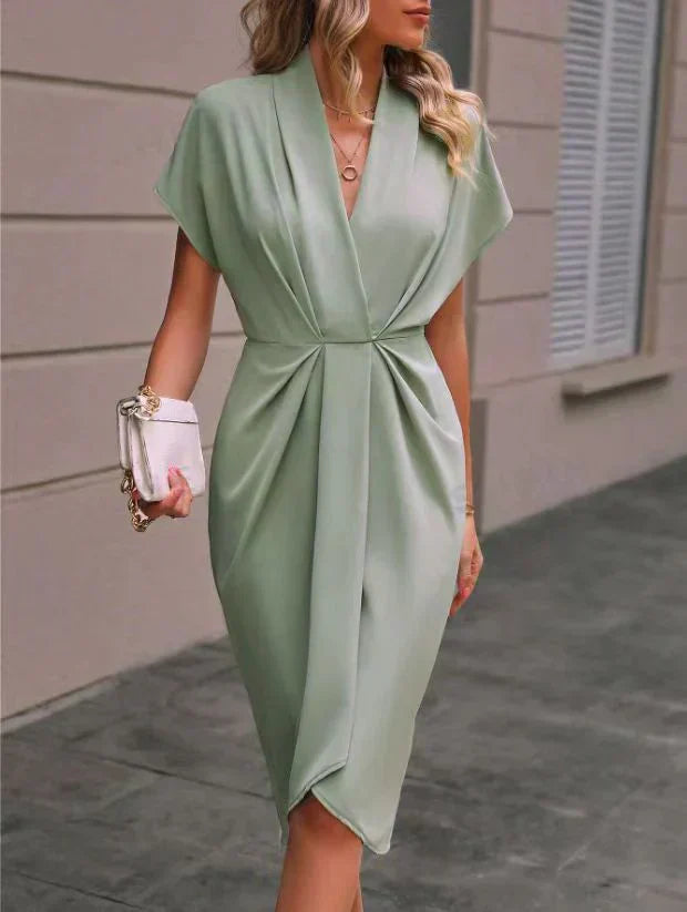 Velmira – Midi Wrap Dress with Luxe Pleats