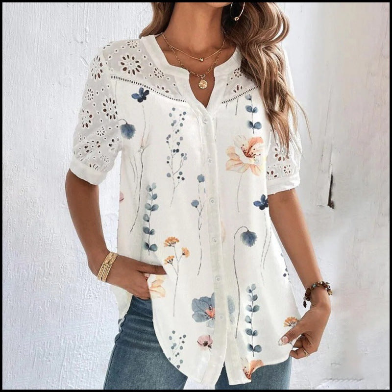 Anne – Casual Lace Printed Blouse