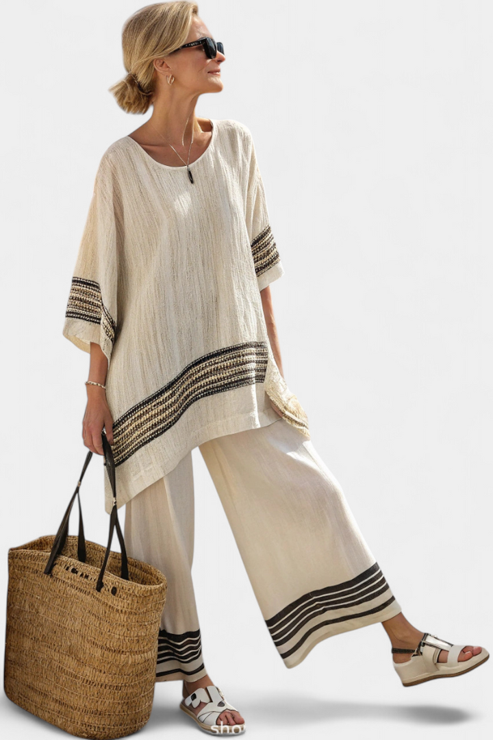 Anila - Elegant Two Piece Set With Striped Design