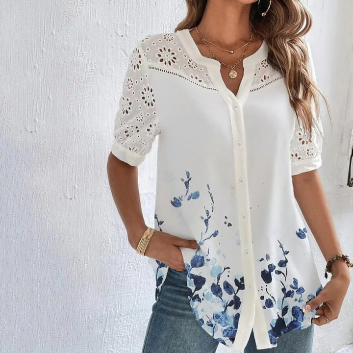 Anne – Casual Lace Printed Blouse