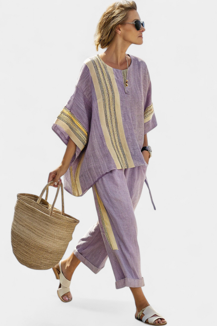 Anila - Elegant Two Piece Set With Striped Design