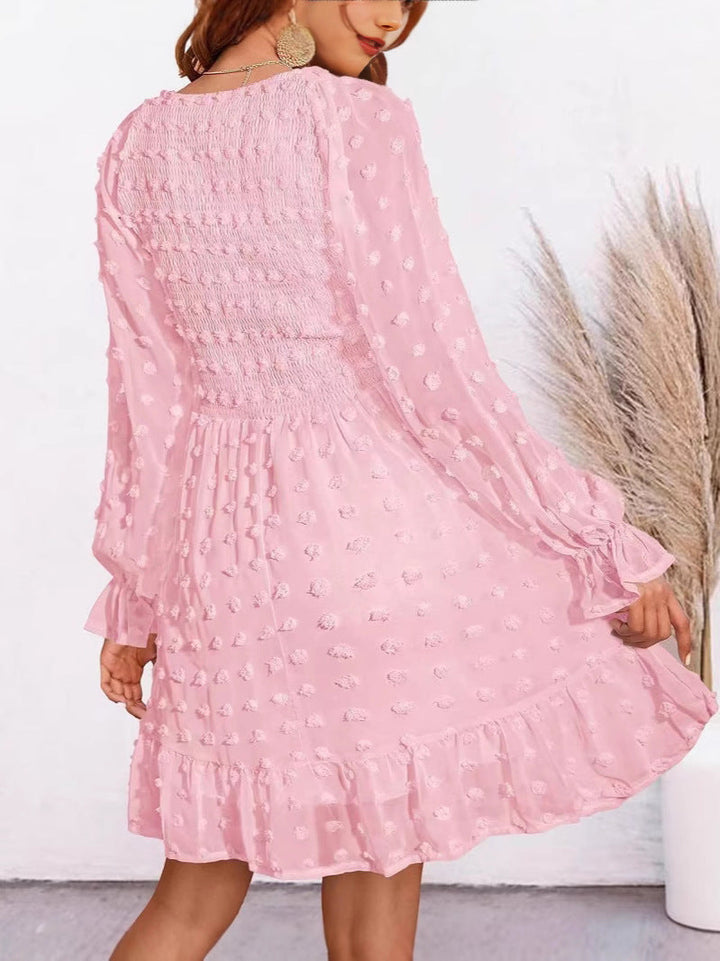 Suzanne - Elegant Smocked Swiss Dot Mini Dress