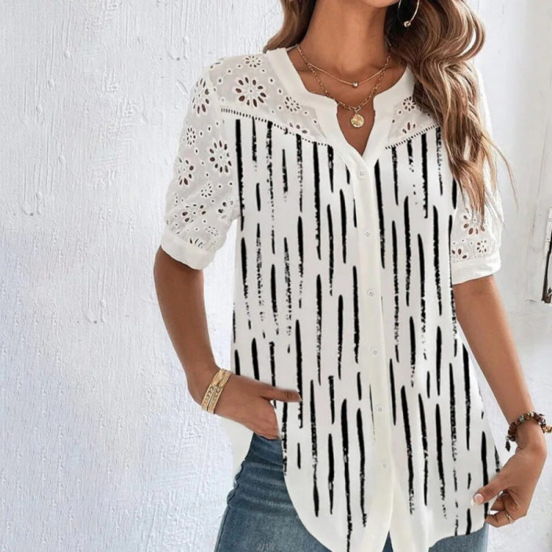 Anne – Casual Lace Printed Blouse