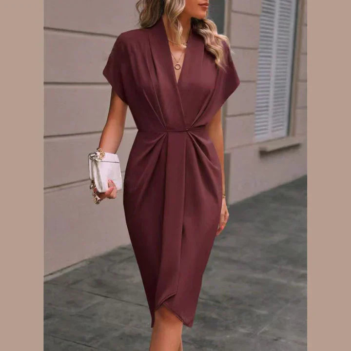 Velmira – Midi Wrap Dress with Luxe Pleats