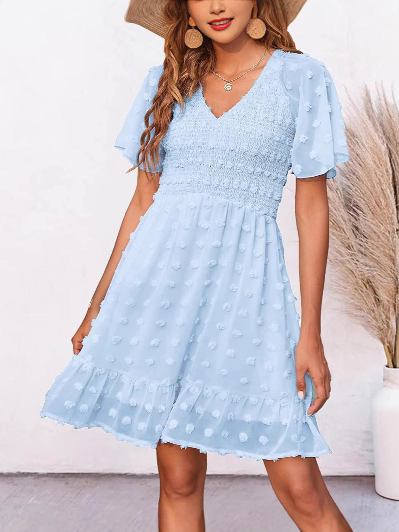 Suzanne - Elegant Smocked Swiss Dot Mini Dress