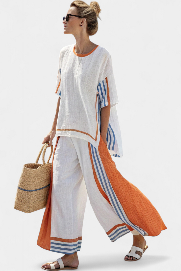 Anila - Elegant Two Piece Set With Striped Design