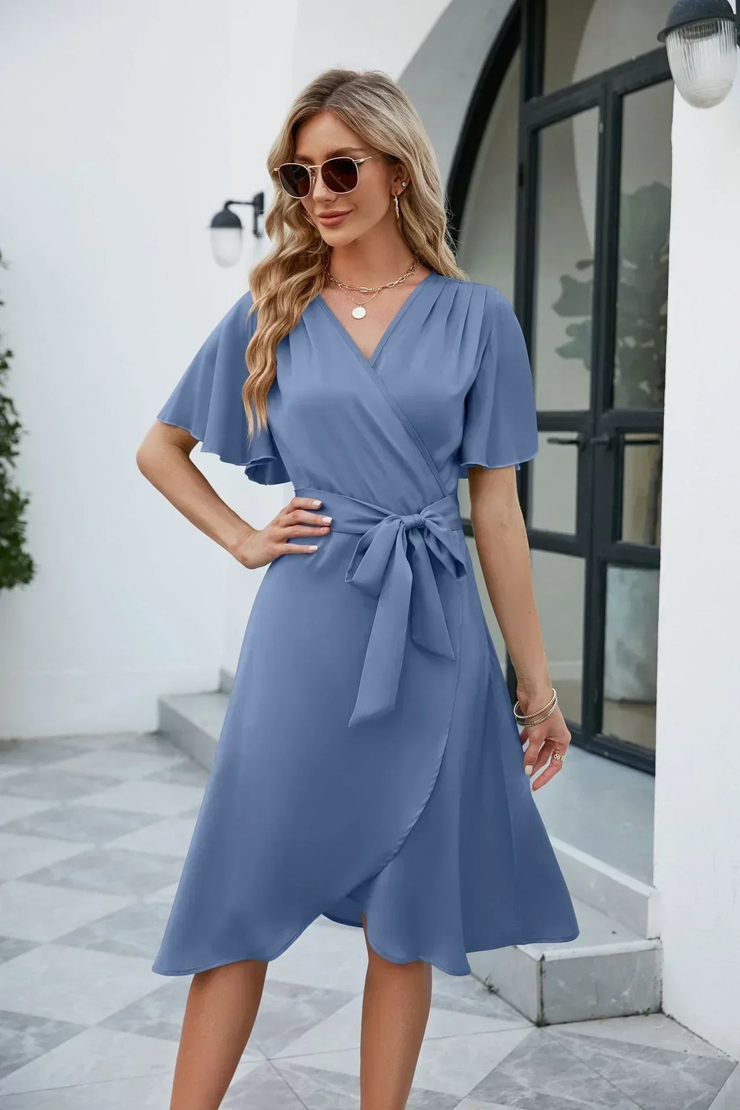 Evelora – Flowy Summer Dress with V-Neck and Viscous Fit