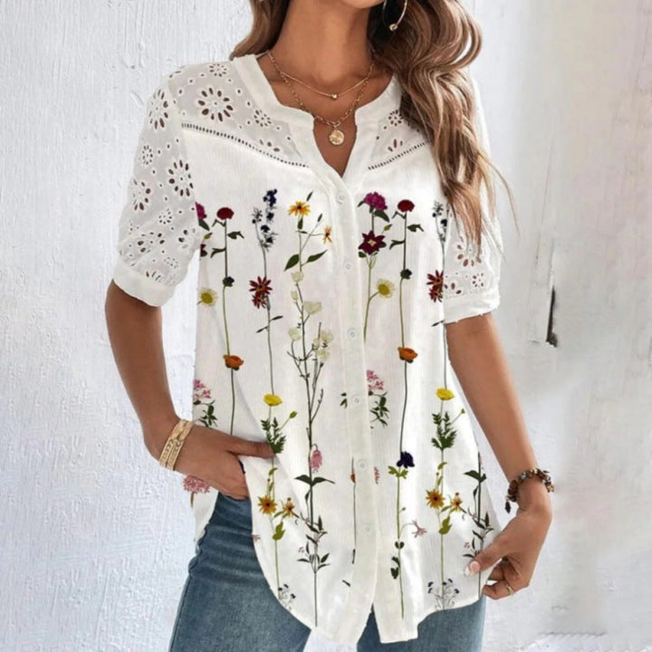 Anne – Casual Lace Printed Blouse