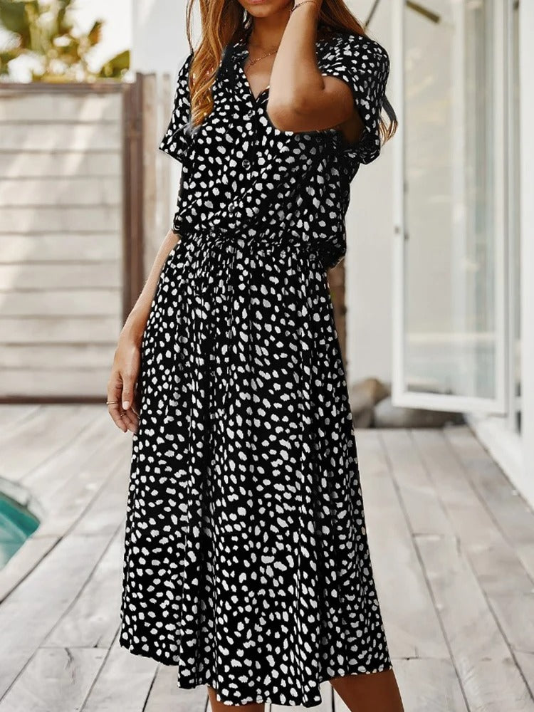 Lorvanna – Comfortable Summer Dress with Stylish Print and Short Sleeves