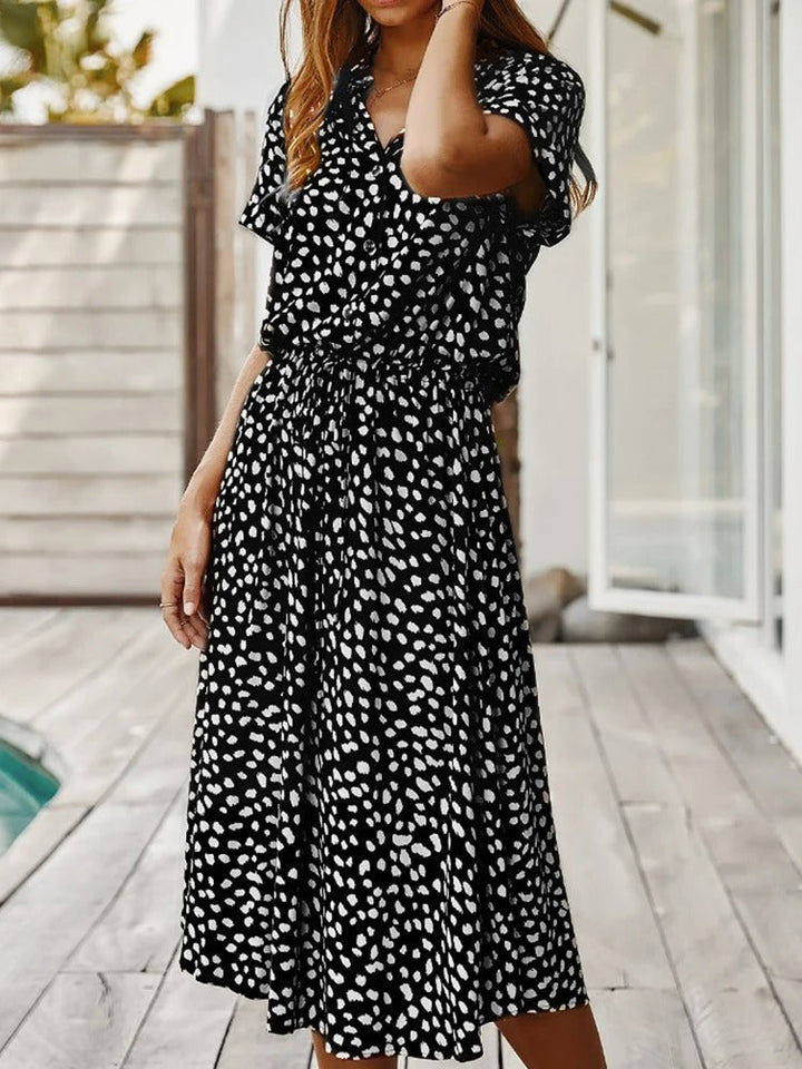 Lorvanna – Comfortable Summer Dress with Stylish Print and Short Sleeves