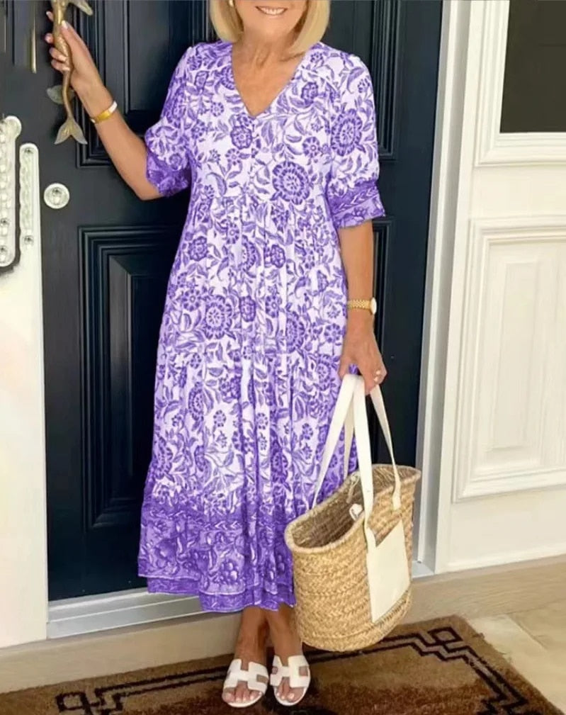 Arielle - Elegant Floral Dress with V-Neck