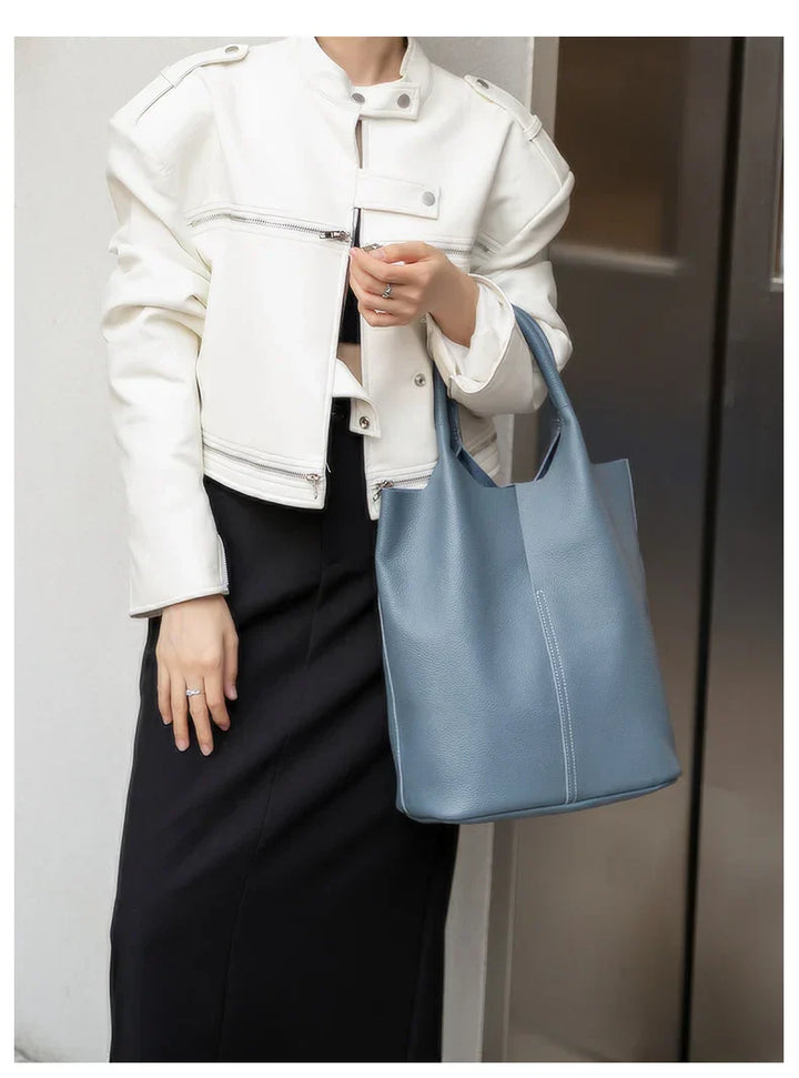 saga™ – light blue bucket bag in luxury leather look