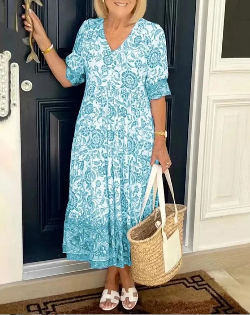 Arielle - Elegant Floral Dress with V-Neck