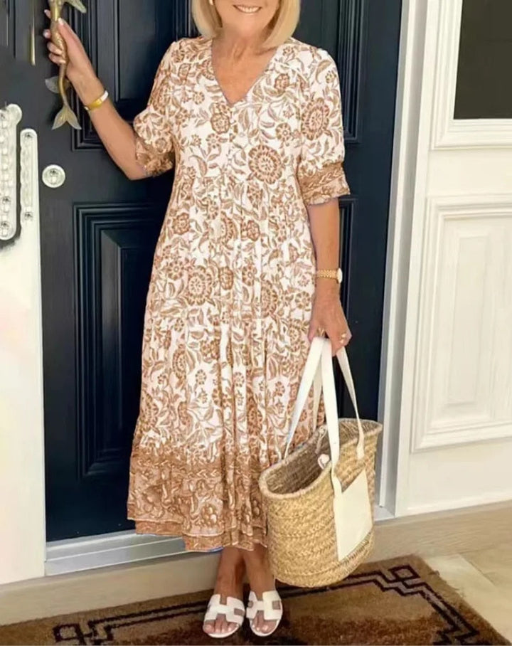 Arielle - Elegant Floral Dress with V-Neck