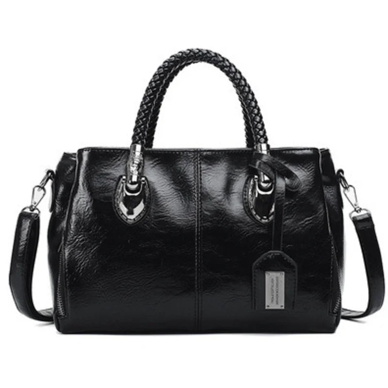 Pia™ | Elegant leather bag with braided handles