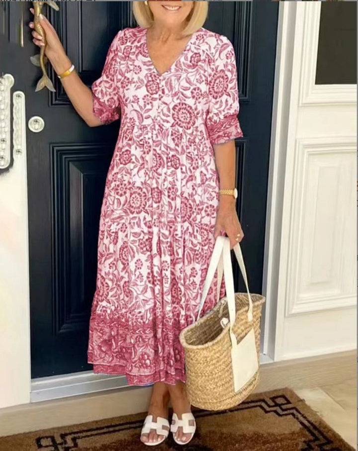 Arielle - Elegant Floral Dress with V-Neck