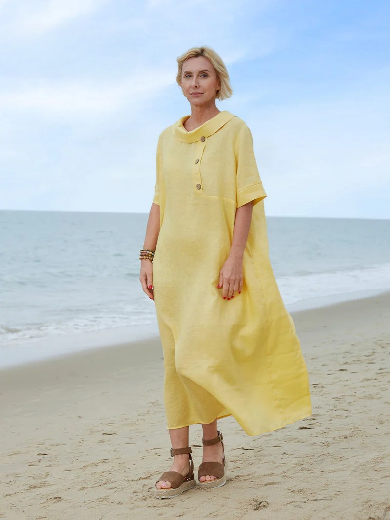 Women's Peter Pan Collar Loose Casual Short Sleeve Dress