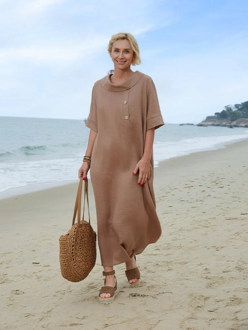Women's Peter Pan Collar Loose Casual Short Sleeve Dress