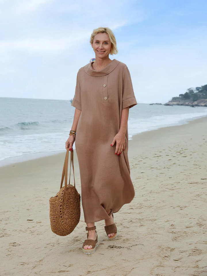 Women's Peter Pan Collar Loose Casual Short Sleeve Dress