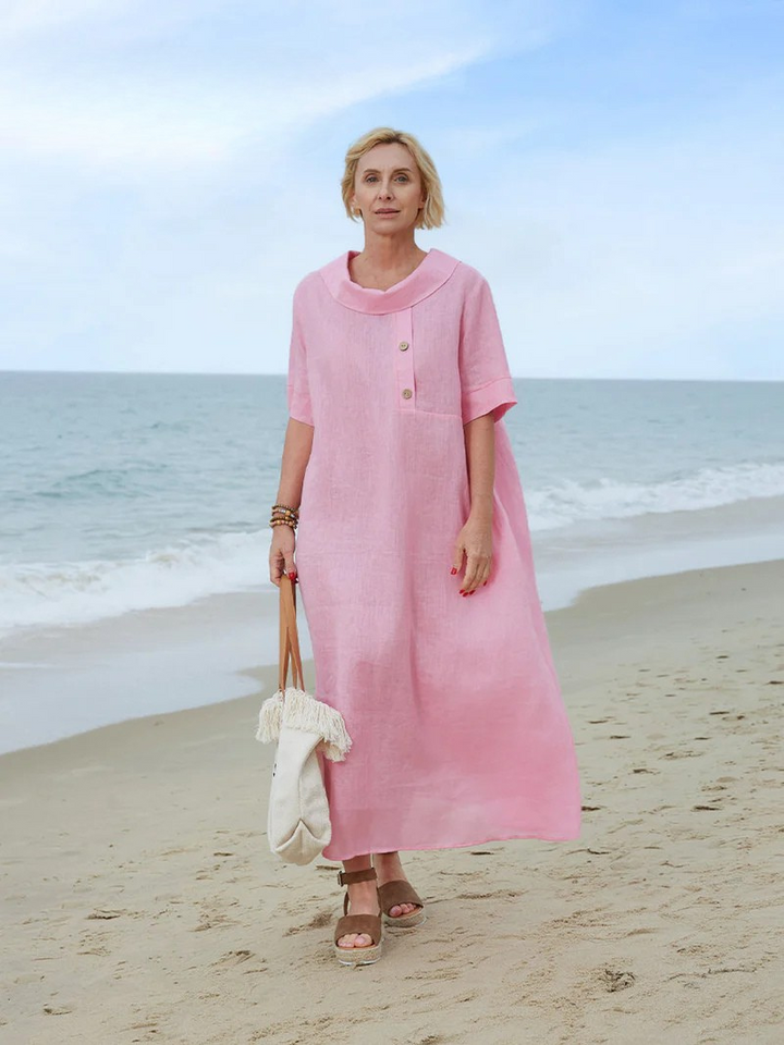 Women's Peter Pan Collar Loose Casual Short Sleeve Dress