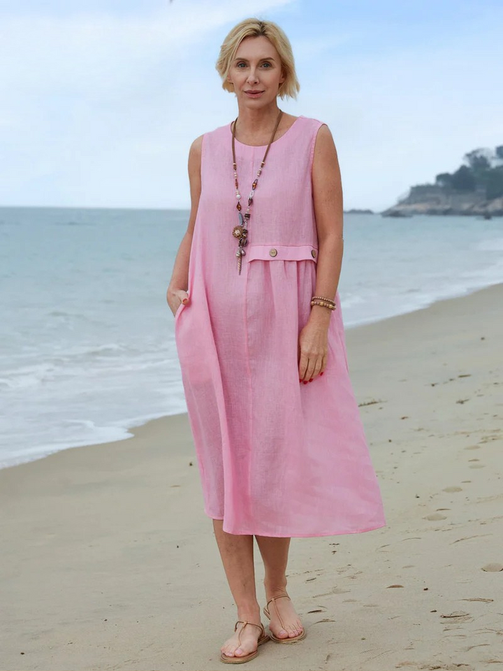 Women's Sleeveless Linen Pocket Dress