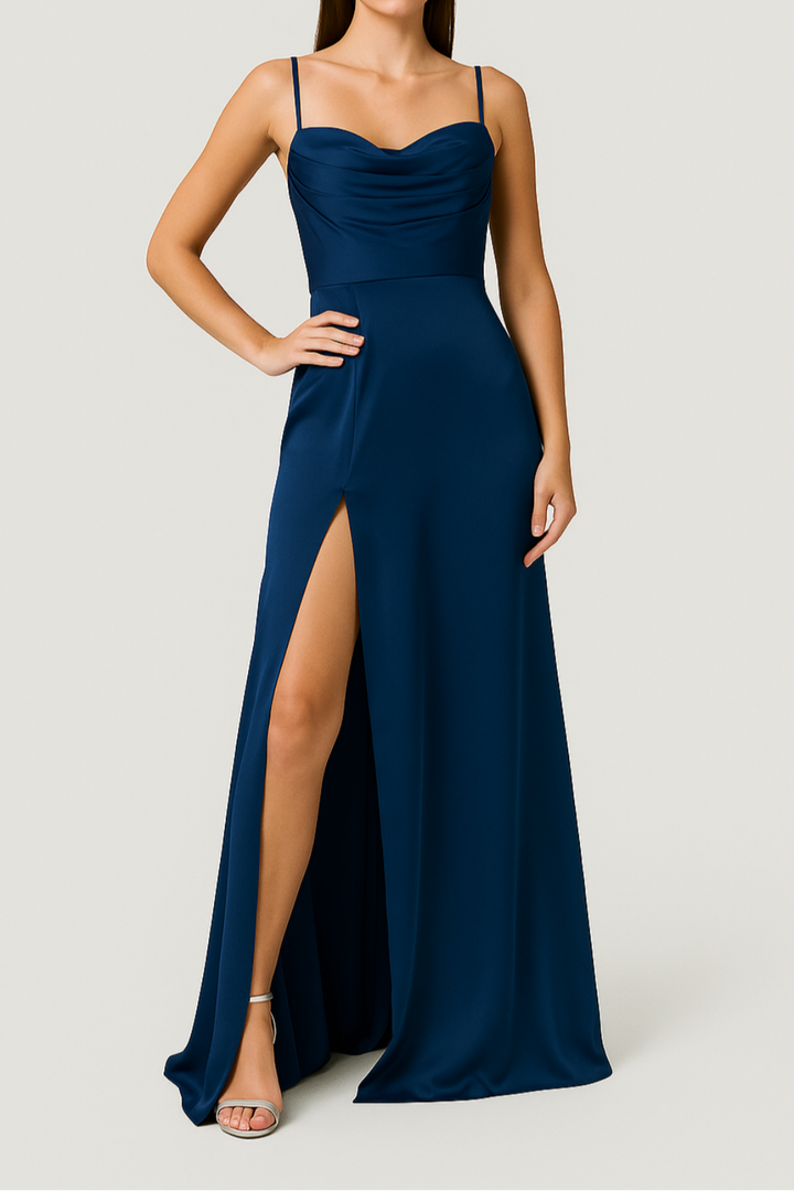 Vivarya - Satin Evening Dress with Sweetheart Neckline and High Split