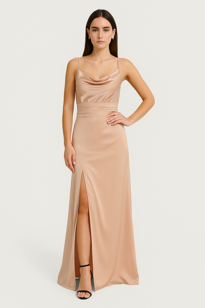 Vivarya - Satin Evening Dress with Sweetheart Neckline and High Split
