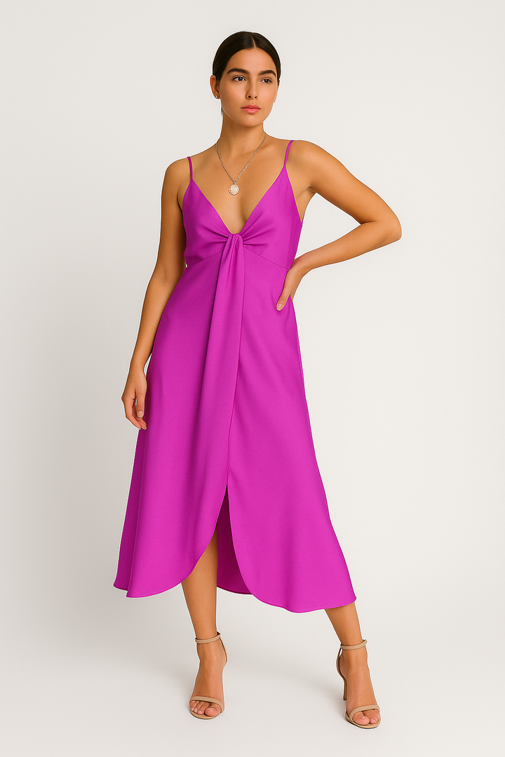 Yvette – V-Neck Dress with Elegant Button Detail