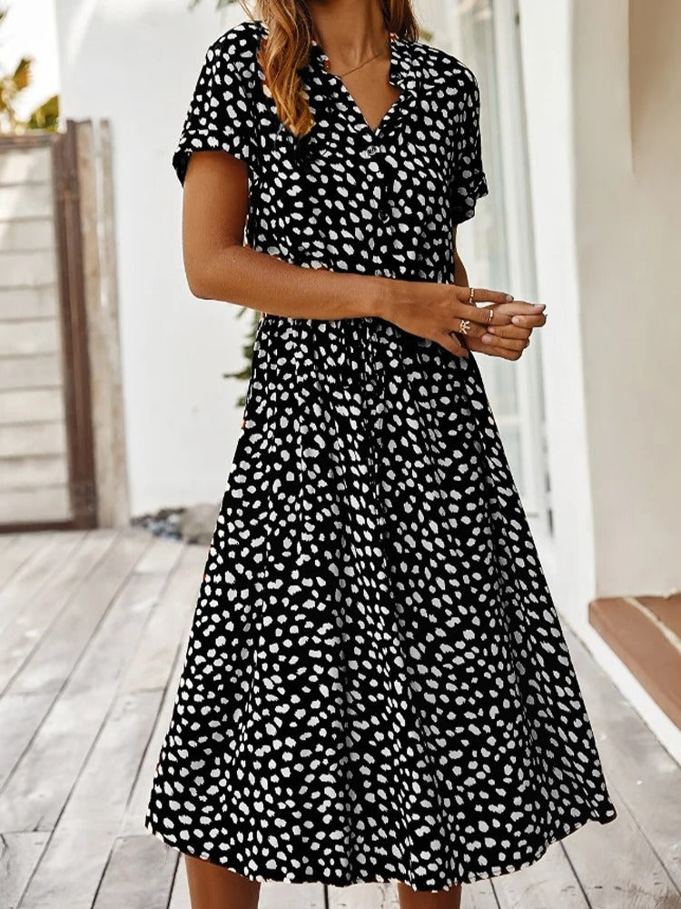 Lorvanna – Comfortable Summer Dress with Stylish Print and Short Sleeves