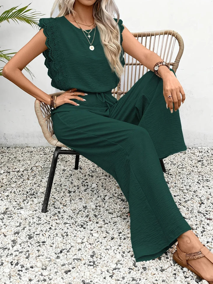Ziva - Elegant Lace Top And Wide Leg Pants
