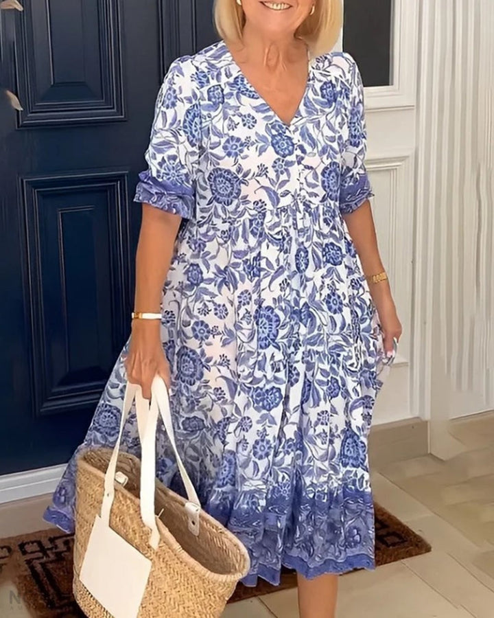 Arielle - Elegant Floral Dress with V-Neck