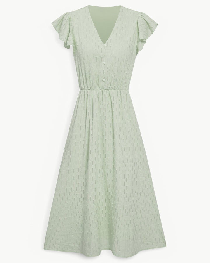 Lara™ | V-Neck Midi Dress with Ruffled Sleeves
