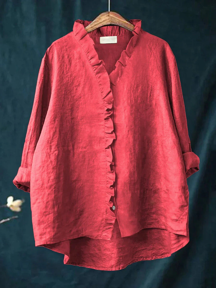 Sanela - Casual Cotton Ruffle Shirt