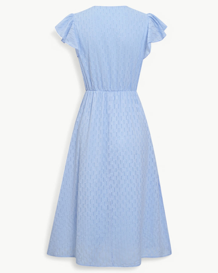 Lara™ | V-Neck Midi Dress with Ruffled Sleeves