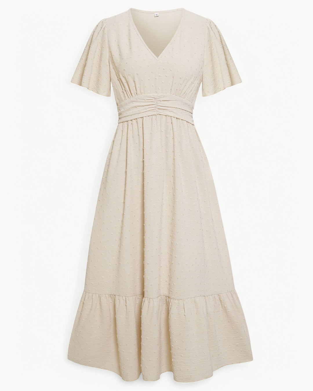 Renee – V-neck calf-length dress with short sleeves