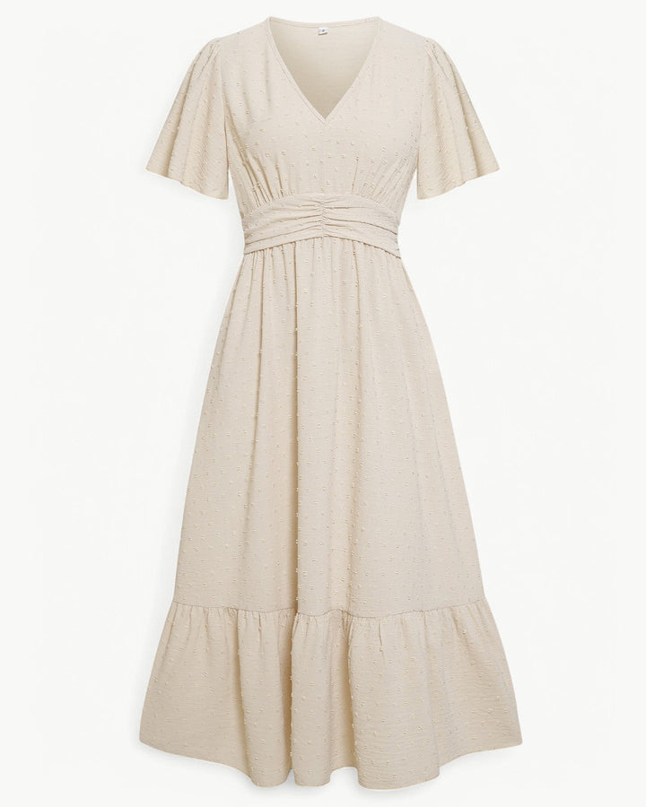 Renee – V-neck calf-length dress with short sleeves