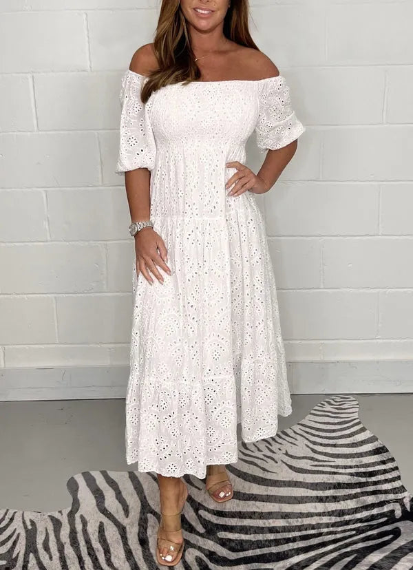 Melodie™ - Elegant Solid Flared Dress with Embroidery