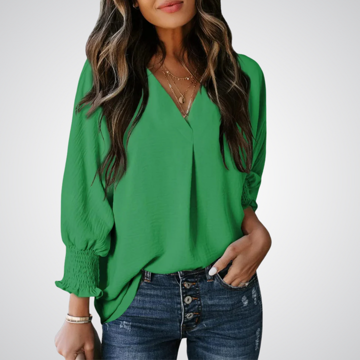 Leila – Classic V-Neck Tunic Blouse
