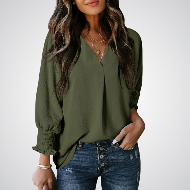Leila – Classic V-Neck Tunic Blouse