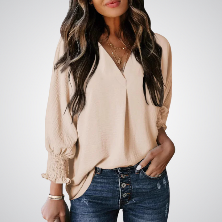 Leila – Classic V-Neck Tunic Blouse
