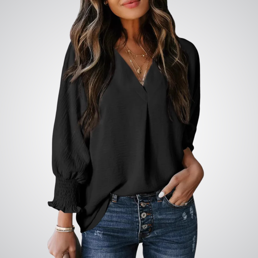 Leila – Classic V-Neck Tunic Blouse