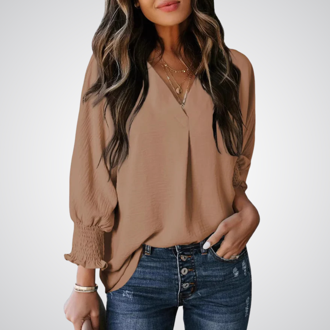 Leila – Classic V-Neck Tunic Blouse