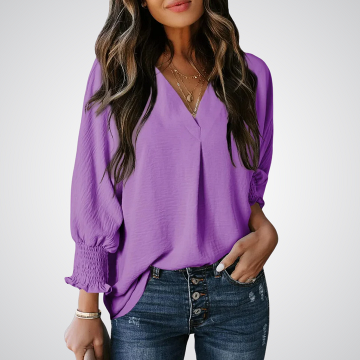 Leila – Classic V-Neck Tunic Blouse