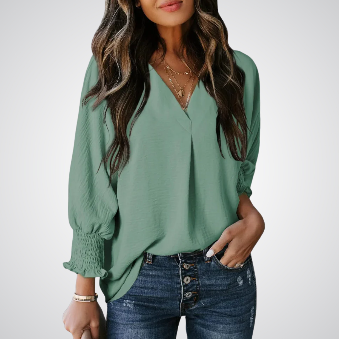 Leila – Classic V-Neck Tunic Blouse