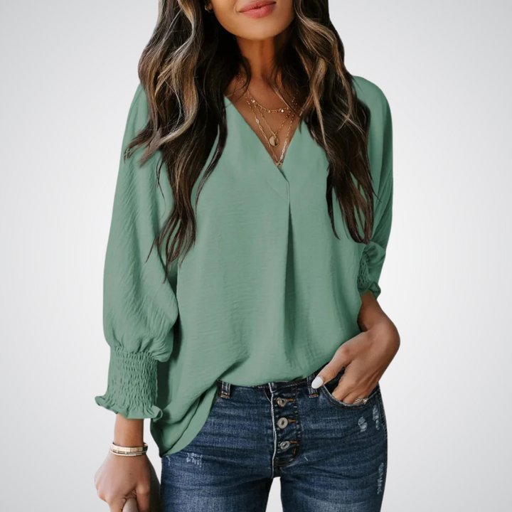 Leila – Classic V-Neck Tunic Blouse