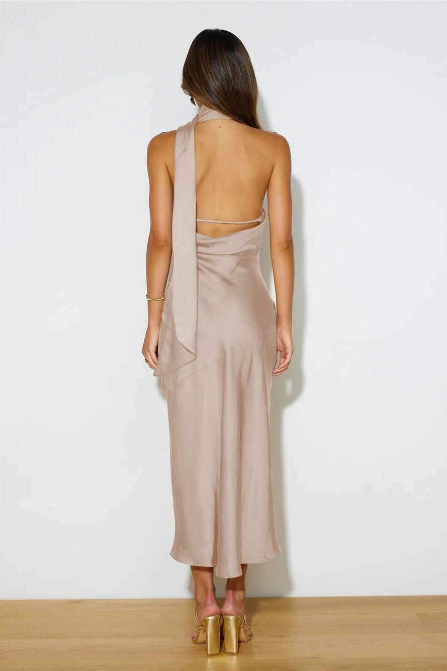 Chloe™ | Luxury Silk Midi Dress with Halter Neck