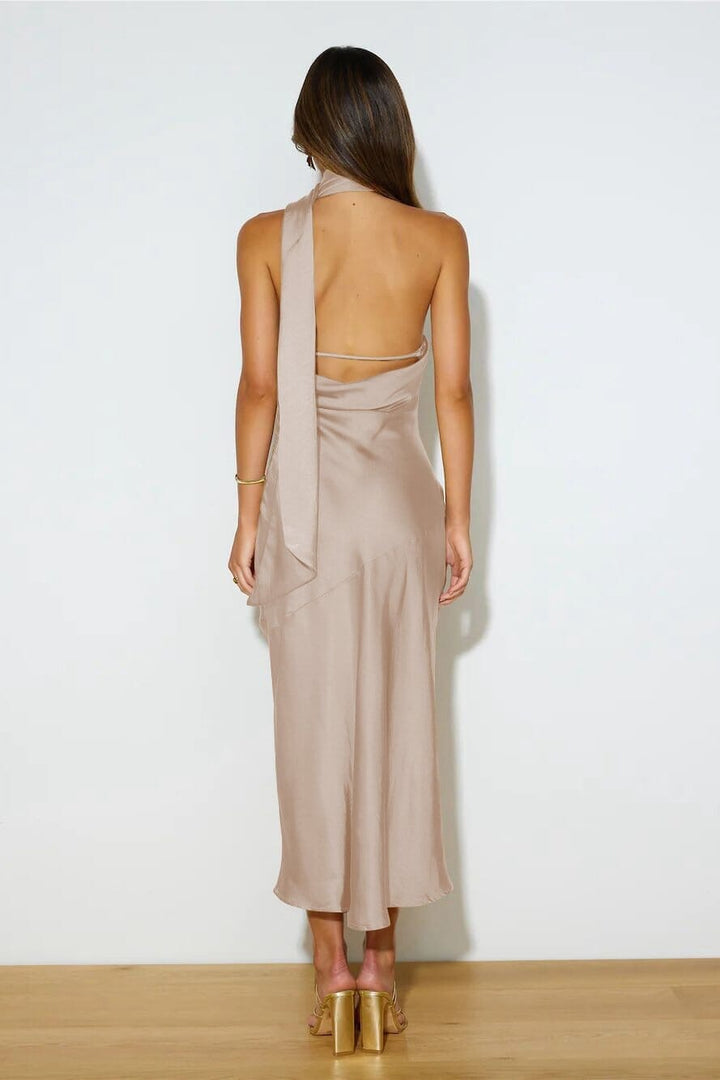 Chloe™ | Luxury Silk Midi Dress with Halter Neck